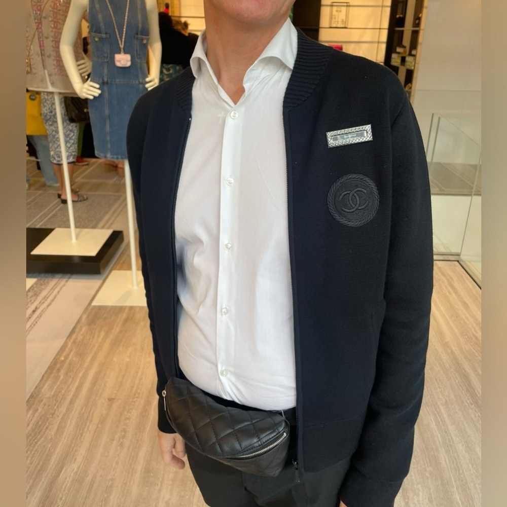 Chanel uniform men’s Large Wool/cotton zippered cardigan brand new.